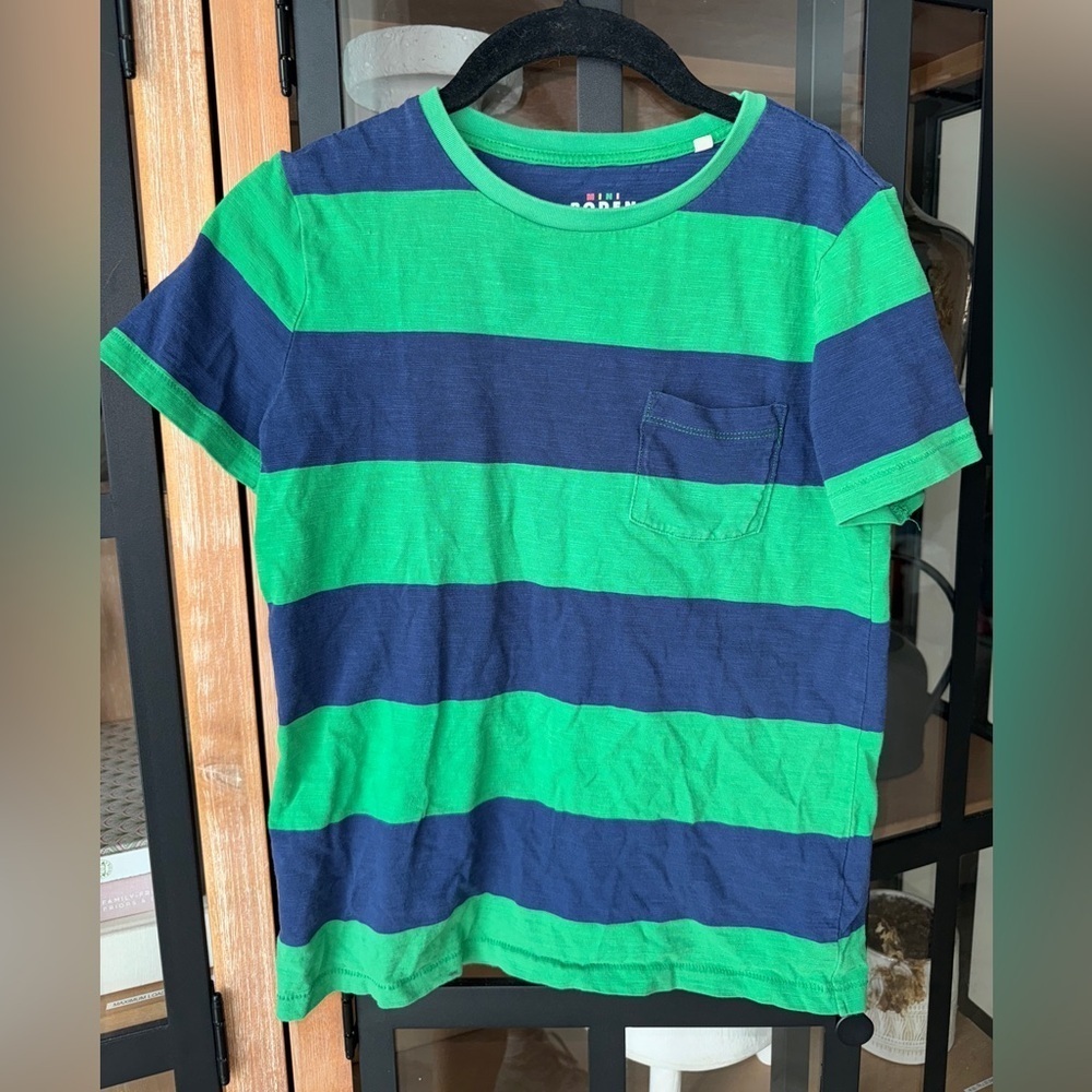 Mini Boden boys striped tee short sleeve crewneck navy kelly green Tshirt cotton